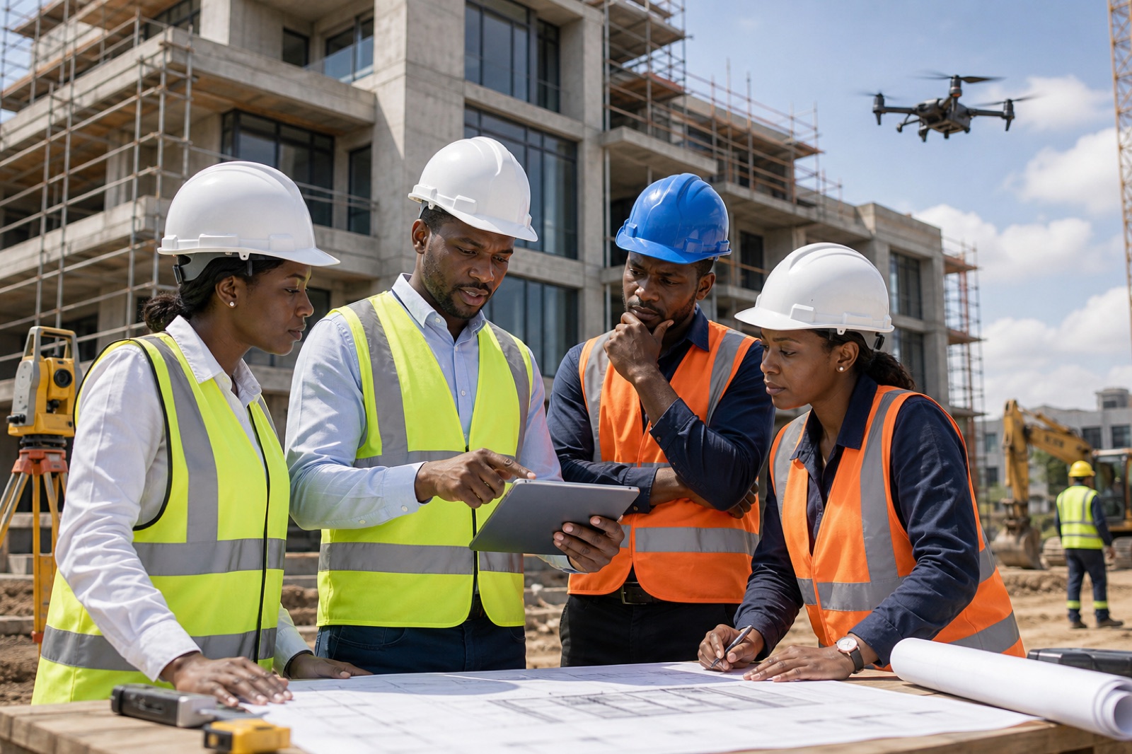 Esenai construction team using tablets and digital project tools on site